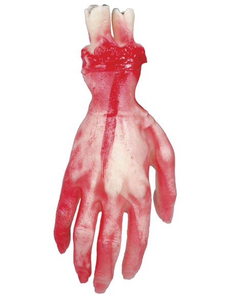 Mano mozzata in lattice 25 cm con sangue e ferite realistiche decorazione Halloween horror