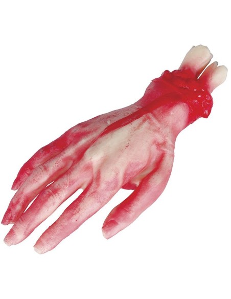 Mano mozzata in lattice 25 cm con sangue e ferite realistiche decorazione Halloween horror