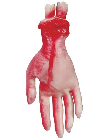 Mano mozzata in lattice 25 cm con sangue e ferite realistiche decorazione Halloween horror