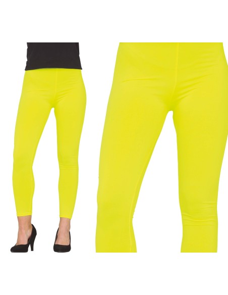 Leggings neon giallo fluo aderenti per costumi carnevale e feste a tema anni 80