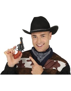 Pistola giocattolo nera con impugnatura rossa lunga 18 cm per costumi western cowboy 2