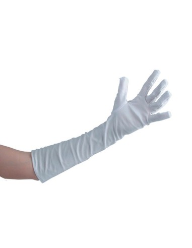 Guanti bianchi lunghi in cotone elasticizzato 50cm per costumi carnevale e teatro