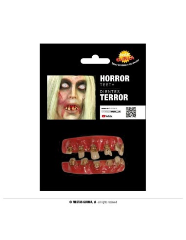 Dentiera horror in lattice con denti marci e macchiati per travestimenti Halloween