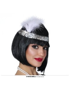 Fascia charleston argentata con paillettes e piuma bianca per costume anni 20 2