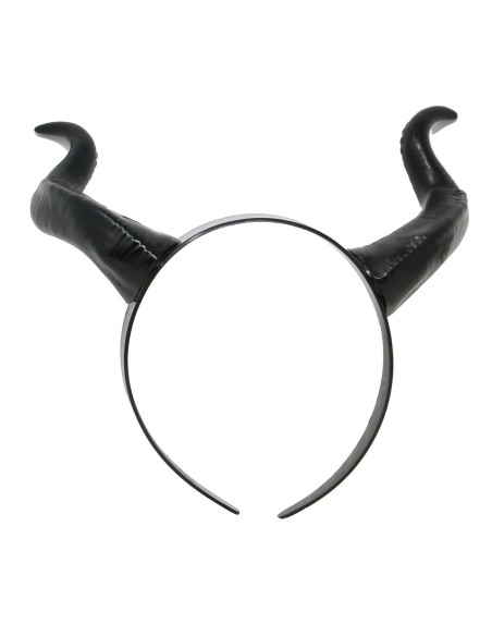 Corna da demone nere curve su fascia per costume Halloween accessorio diabolico