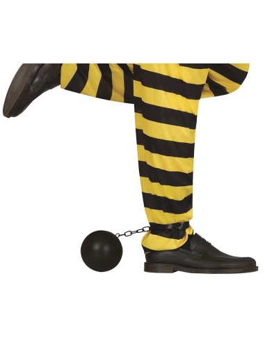 Palla al piede nera con catena e cinturino per costume da carcerato detenuto