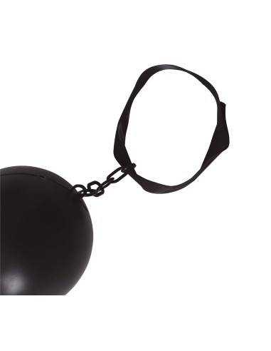 Palla al piede nera con catena e cinturino per costume da carcerato detenuto
