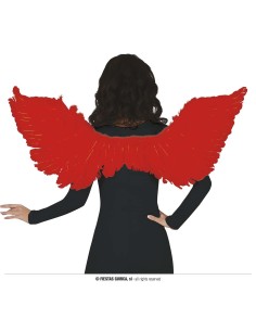 Ali di piume rosse 106 cm indossate per costume Halloween Carnevale diavolo angelo 2
