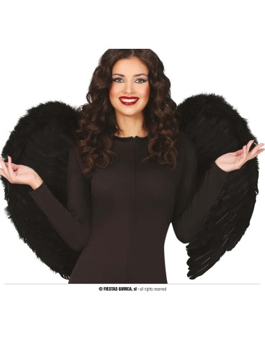 Ali nere di piume 80x55 cm per costume angelo nero demone Halloween accessorio travestimento