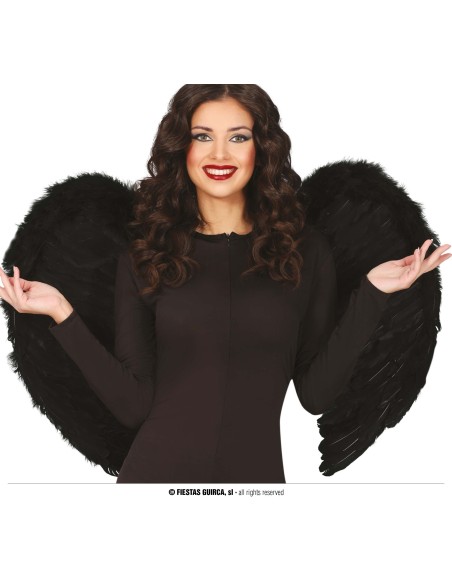 Ali nere di piume 80x55 cm per costume angelo nero demone Halloween accessorio travestimento