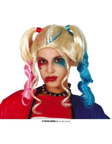 Parrucca bionda con codini colorati rosa e blu per costume carnevale halloween donna
