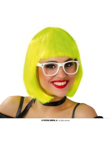 Parrucca bob gialla fluorescente con frangia per travestimenti e feste a tema