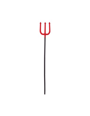 Tridente rosso smontabile da 100 cm con asta nera per costume diavolo Halloween