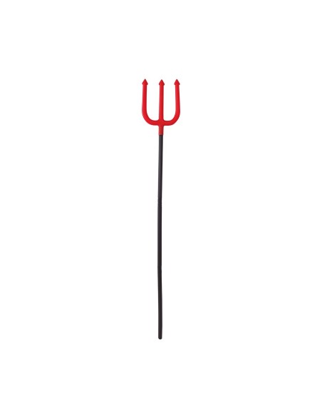 Tridente rosso smontabile da 100 cm con asta nera per costume diavolo Halloween