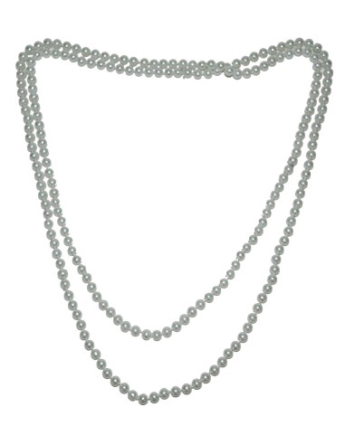 Collana perle bianche lunghe stile Charleston anni 20 accessorio costume donna vintage