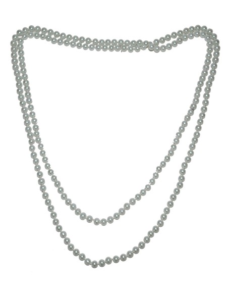 Collana perle bianche lunghe stile Charleston anni 20 accessorio costume donna vintage