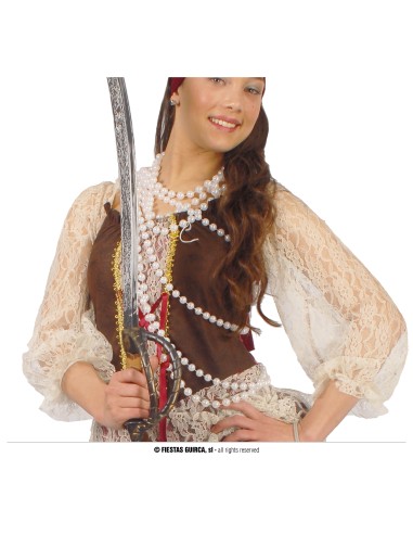 Collana perle bianche lunghe stile Charleston anni 20 accessorio costume donna vintage