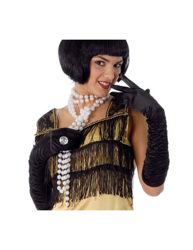 Collana perle bianche lunghe stile Charleston anni 20 accessorio costume donna vintage