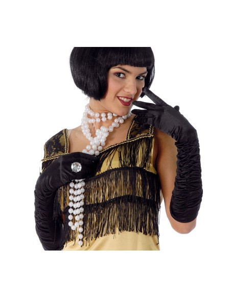 Collana perle bianche lunghe stile Charleston anni 20 accessorio costume donna vintage