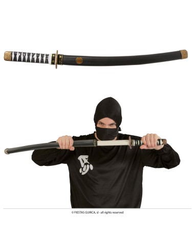 Spada samurai giapponese 73 cm con fodero nero e impugnatura bianca per costume ninja