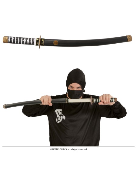 Spada samurai giapponese 73 cm con fodero nero e impugnatura bianca per costume ninja