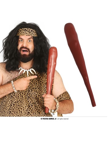 Clava preistorica marrone 48 cm con suono per costume caveman Flintstones carnevale