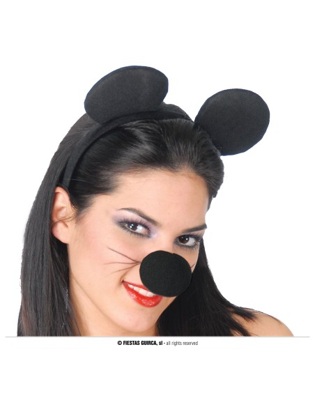 Cerchietto orecchie topo stoffa nera accessorio costume donna Halloween Carnevale