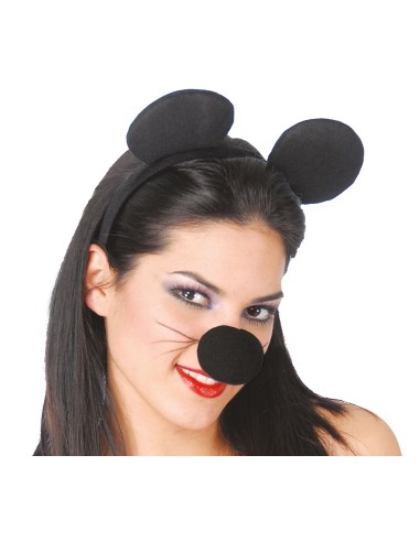 Cerchietto orecchie topo stoffa nera accessorio costume donna Halloween Carnevale