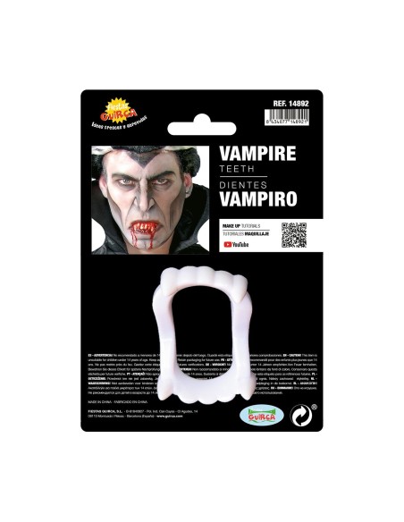 Dentiera vampiro economica con canini bianchi affilati per Halloween e feste horror