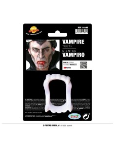 Dentiera vampiro economica con canini bianchi affilati per Halloween e feste horror 2