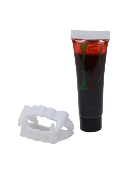 Dentiera vampiro economica con canini bianchi affilati per Halloween e feste horror