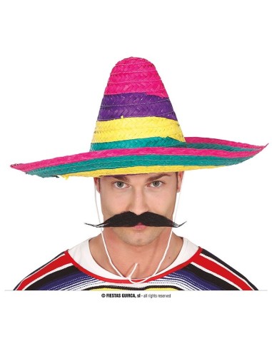 Sombrero messicano multicolore con strisce rosa viola gialle verdi, cappello paglia 50cm per costume mariachi