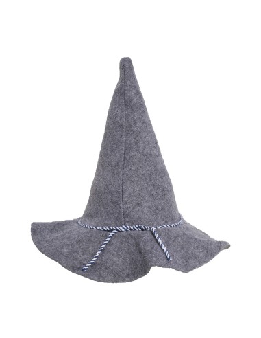 Cappello tirolese grigio in feltro con cordone decorativo blu e bianco per costume tradizionale bavarese