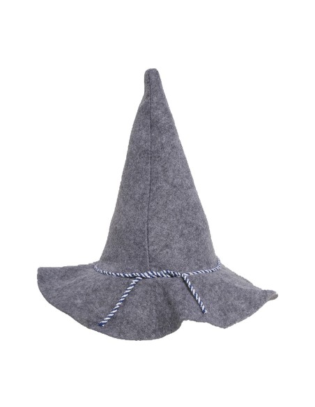 Cappello tirolese grigio in feltro con cordone decorativo blu e bianco per costume tradizionale bavarese