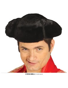 Cappello da torero nero tradizionale con forma piatta per costumi spagnoli matador