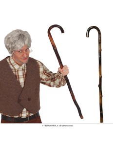 Bastone da nonno 90cm con impugnatura curva per costumi carnevale e travestimenti anziano