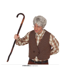 Bastone da nonno 90cm con impugnatura curva per costumi carnevale e travestimenti anziano 2