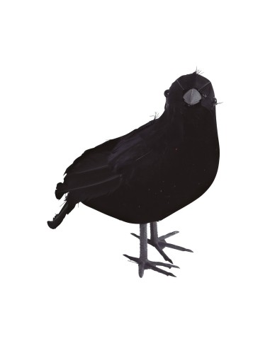 Corvo decorativo nero 25 cm con piume realistiche su ragnatele per Halloween