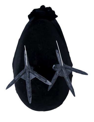 Corvo decorativo nero 25 cm con piume realistiche su ragnatele per Halloween