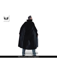 Mantello nero lungo con colletto indossato da adulto per costumi Halloween e feste a tema