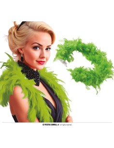 Boa di piume verde chiaro indossato da donna elegante per feste anni 20 e carnevale