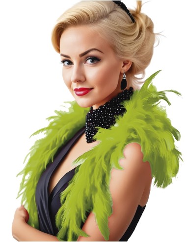 Boa di piume verde chiaro indossato da donna elegante per feste anni 20 e carnevale
