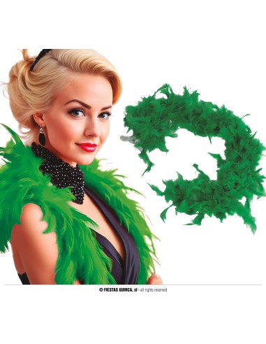 Boa di piume verde scuro indossato da modella per costume anni 20 Charleston