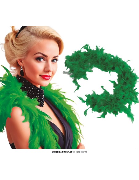 Boa di piume verde scuro indossato da modella per costume anni 20 Charleston