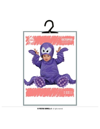 Costume polipo viola per neonato con cappuccio occhi grandi e tentacoli ricamati per feste a tema mare