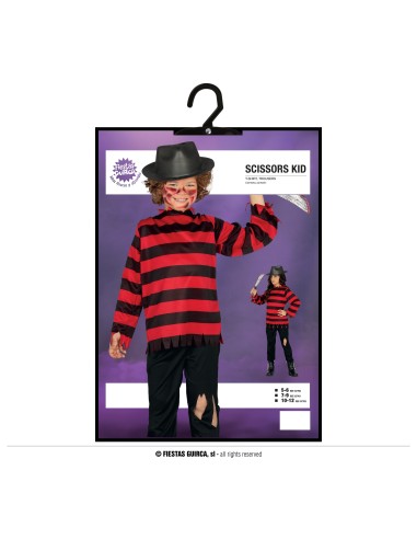 Costume Freddy Krueger bambino con maglia righe rosse nere cappello per Halloween horror