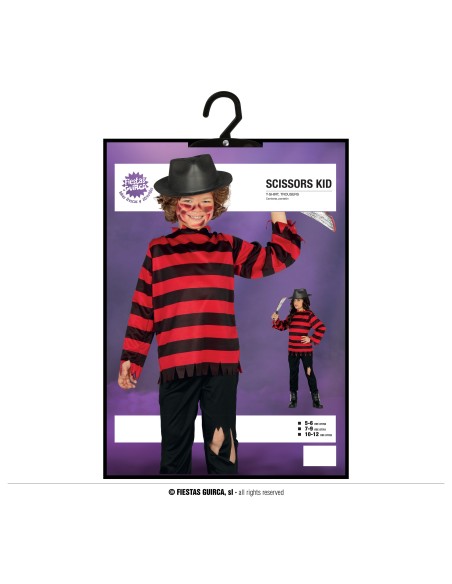 Costume Freddy Krueger bambino con maglia righe rosse nere cappello per Halloween horror