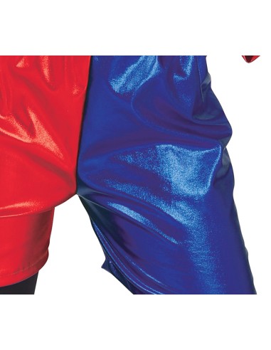 Bambina con costume Harley Quinn giacca rossa blu shorts e maglietta bianca per Carnevale
