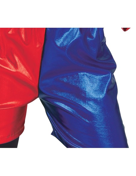 Bambina con costume Harley Quinn giacca rossa blu shorts e maglietta bianca per Carnevale