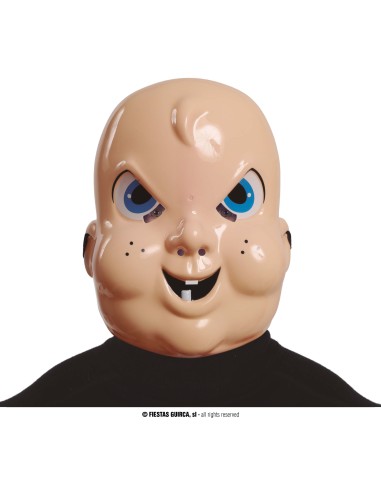 Maschera bebé in gomma con occhi azzurri ed elastico per travestimenti horror Halloween